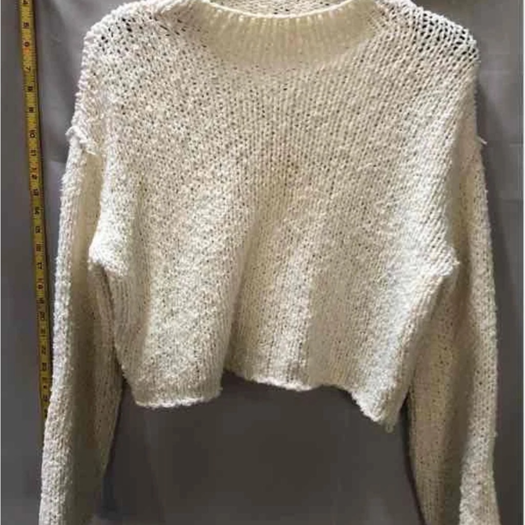 Anthropologie Womens Cream Long Sleeve Crew Neck Knitted Pullover Sweater Size S